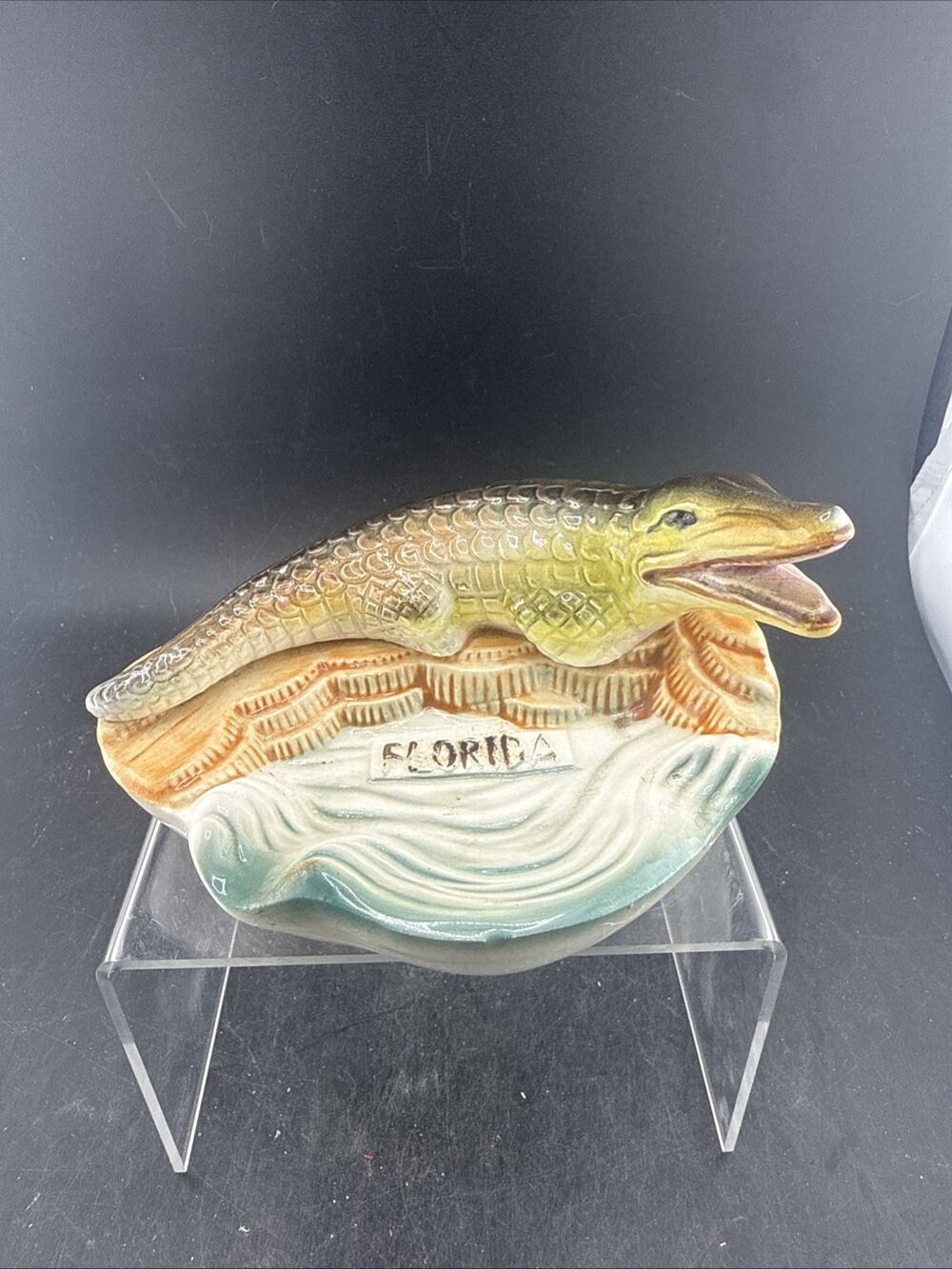 Vtg Giftcraft GF Japan Florida Alligator Souvenir Ceramic Ashtray Trinket Dish
